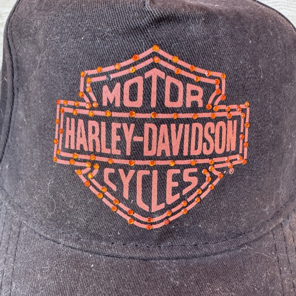 Harley-Davidson Motorcycles Born To Run Black Ball Cap Hat Bedazzled Logo - Picture 3 of 7